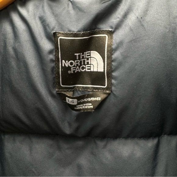 North Face Down Parka Fur Hood Navy Blue Women’s Large Long Coat Goosedown - Picture 10 of 10